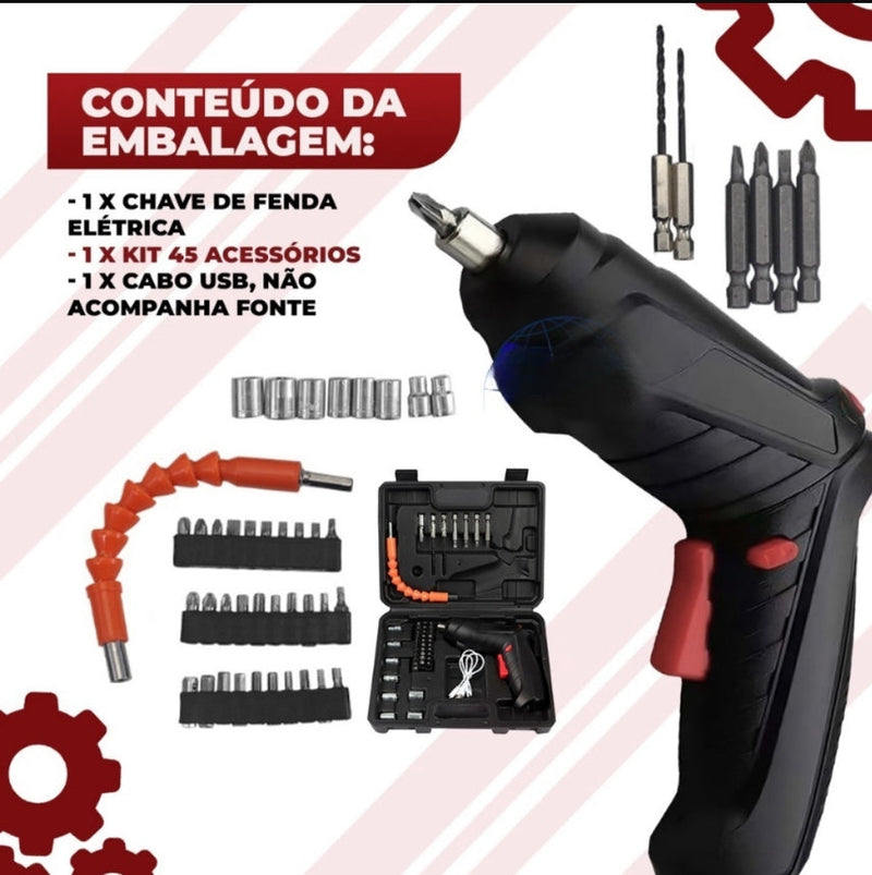 Mini Parafusadeira Portátil Recarregável Kit 32pçs [LANÇAMENTO]