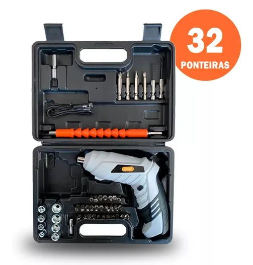 Mini Parafusadeira Portátil Recarregável Kit 32pçs [OFERTA ESPECIAL]