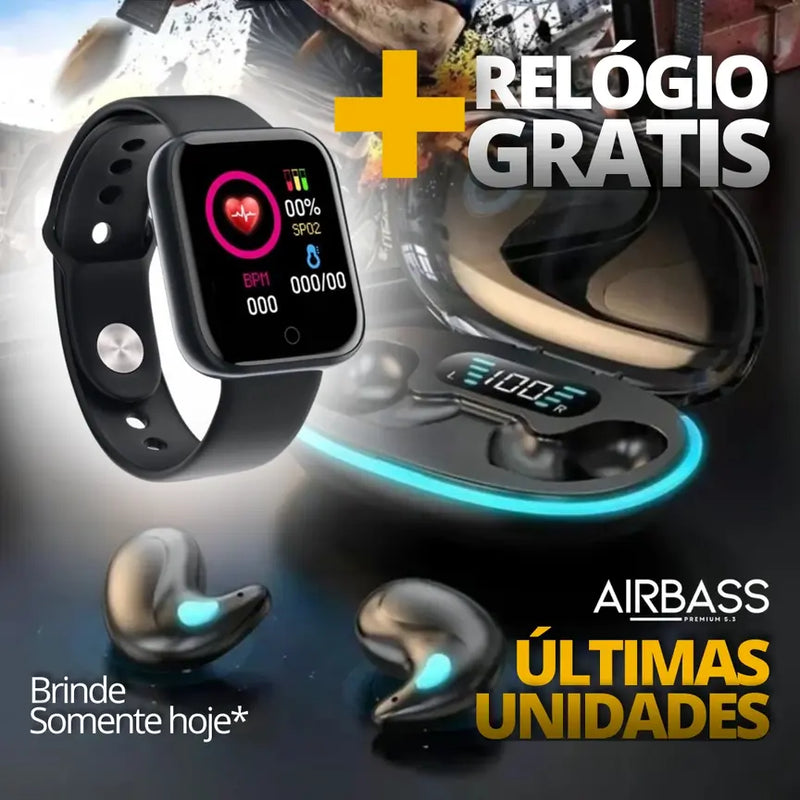 🎁 AirBass Premium 5.3 + Relógio Smartwatch totalmente Grátis🎁